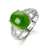 s925纯银绿宝石戒指女款水晶时尚玉石戒指